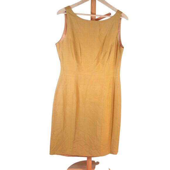 VTG LINDA HARTMAN SILK Gold Tank Sleeve A-Line Hem Dress Size 10 - Picture 1 of 9